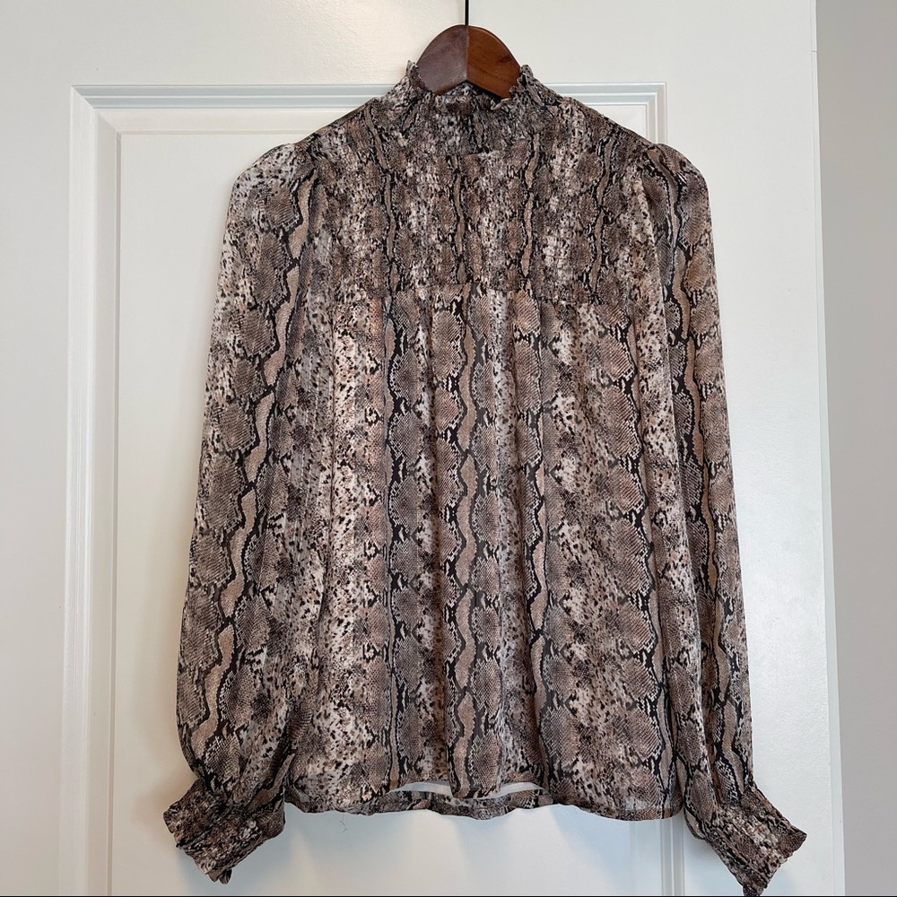 Joie Mock Neck Smocked Blouse